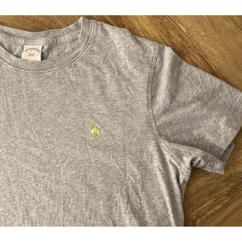 Brooks Brothers Mens T Shirt Mens L Gray Embroidered Logo Casual 100% Cotton